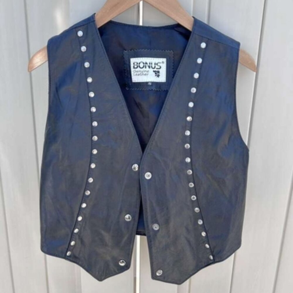 BONUS black genuine leather vest women's size Small